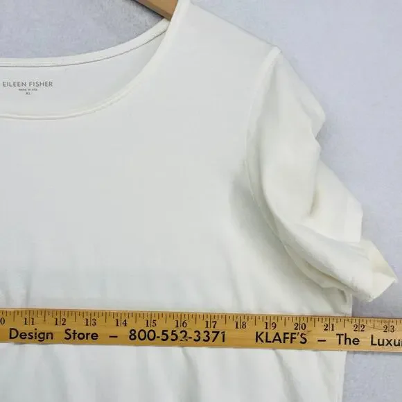 EILEEN FISHER Top XL Stretch Organic Cotton Jersey Round Neck Off White USA - Picture 10 of 12